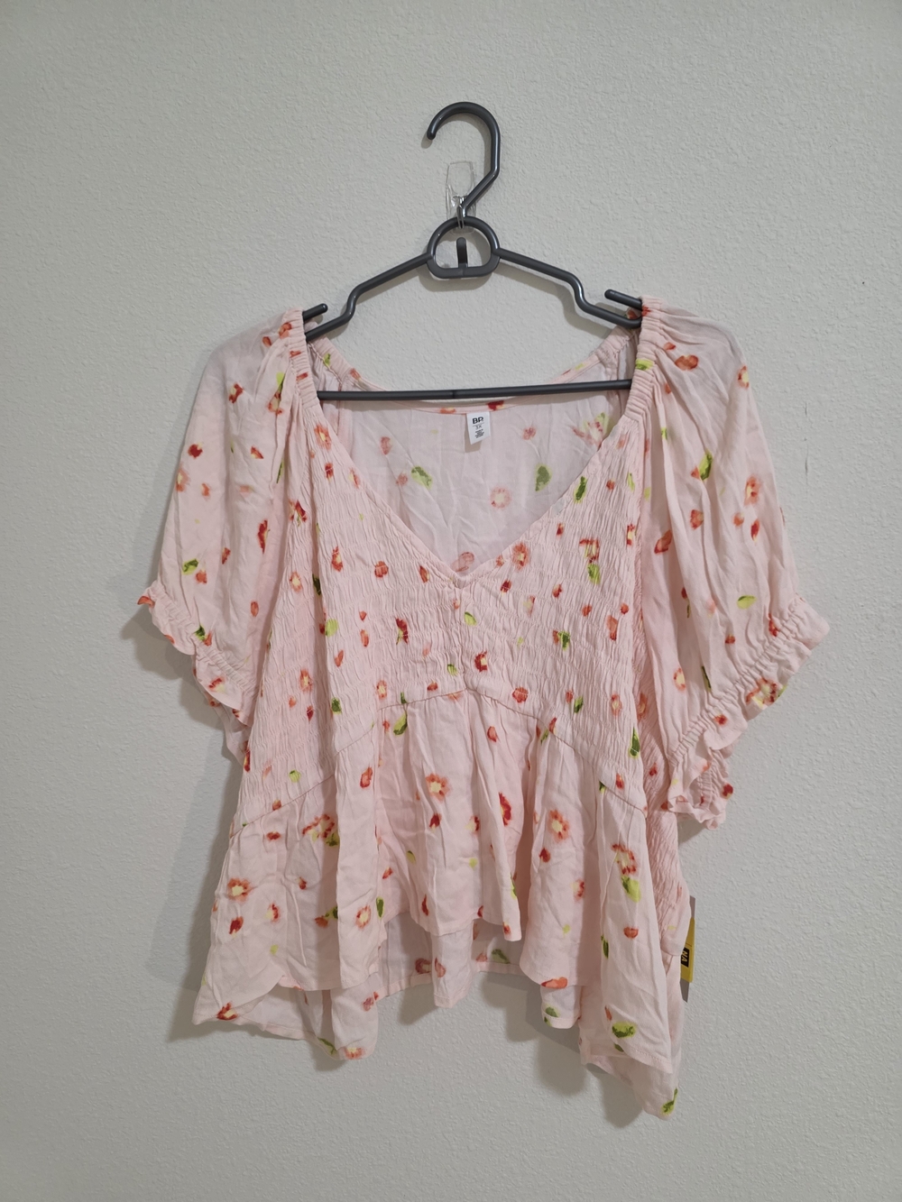 bp Light Pink Floral Smocked Peplum Top